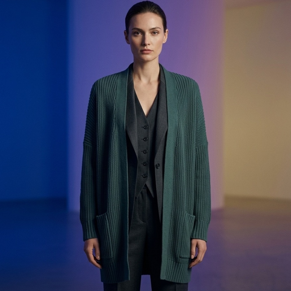 Aerie Size M Open Knit Long Cardigan in Deep Green